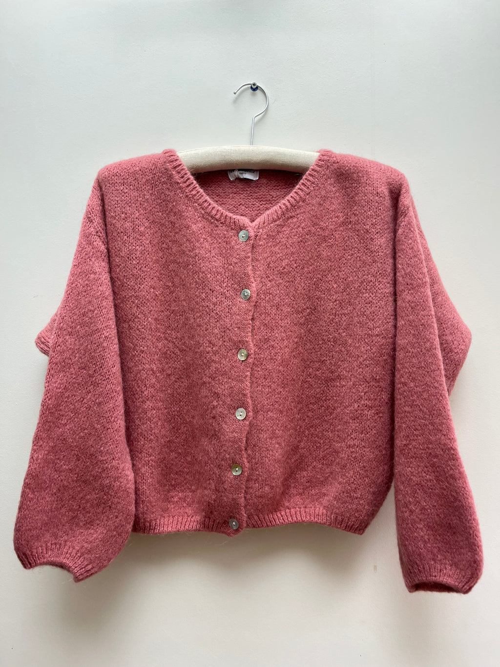 Mohair long sleeved cardigan in Dusty Pink
