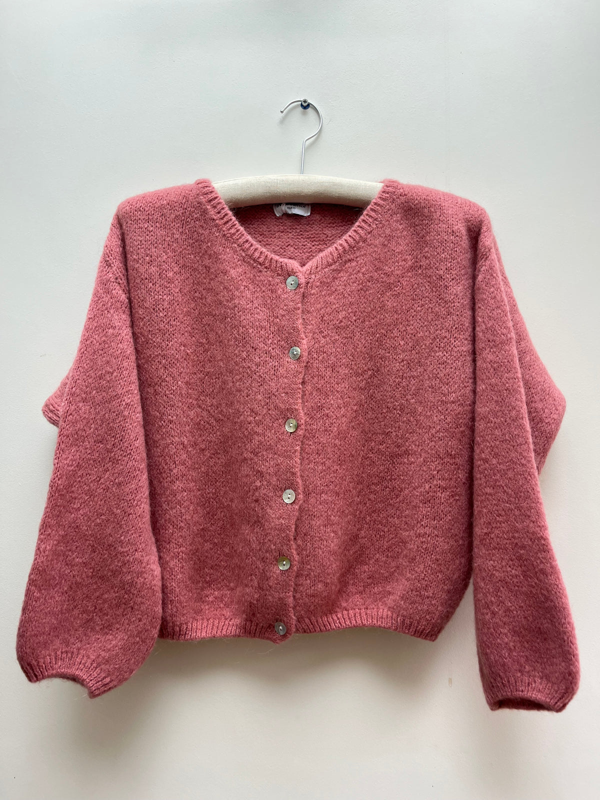 Mohair long sleeved cardigan in Dusty Pink