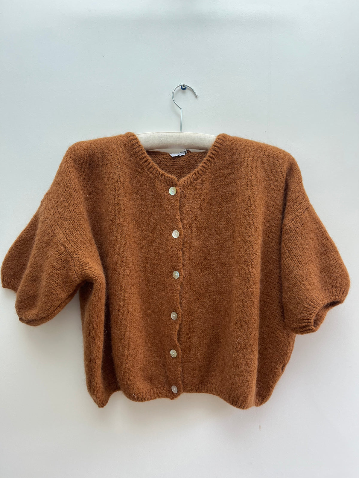 Mohair Short sleeve cardigan in Camel
