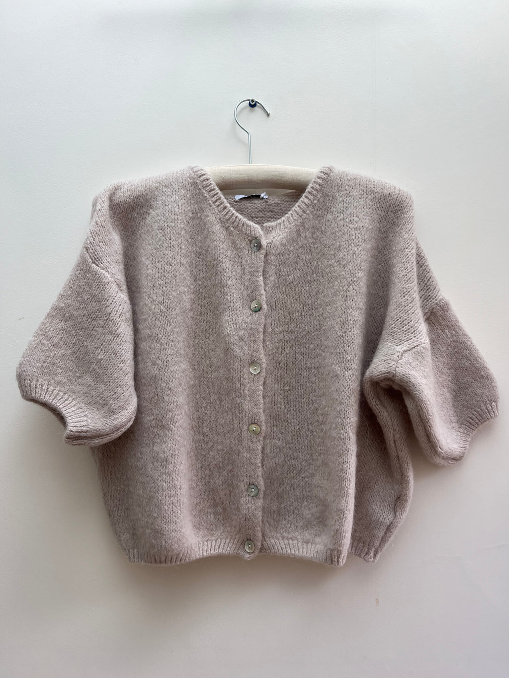 Mohair Short sleeve cardigan in Stone