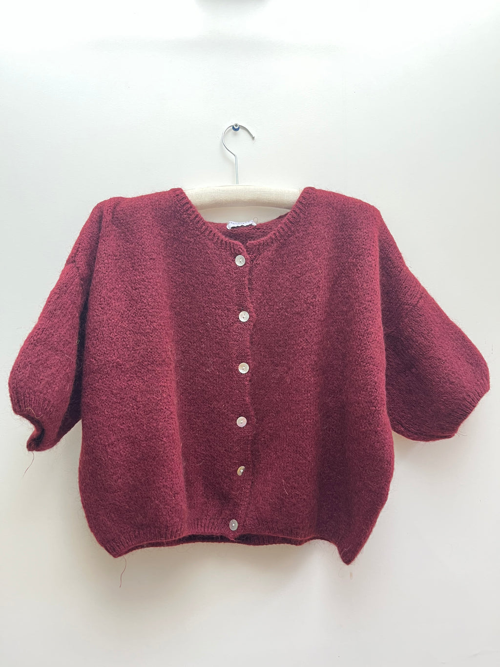 Mohair Short sleeve cardigan in Deep Wine