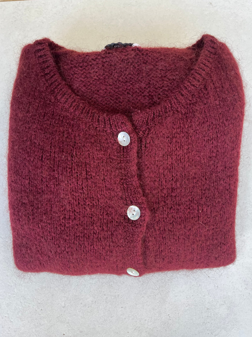 Mohair Short sleeve cardigan in Deep Wine