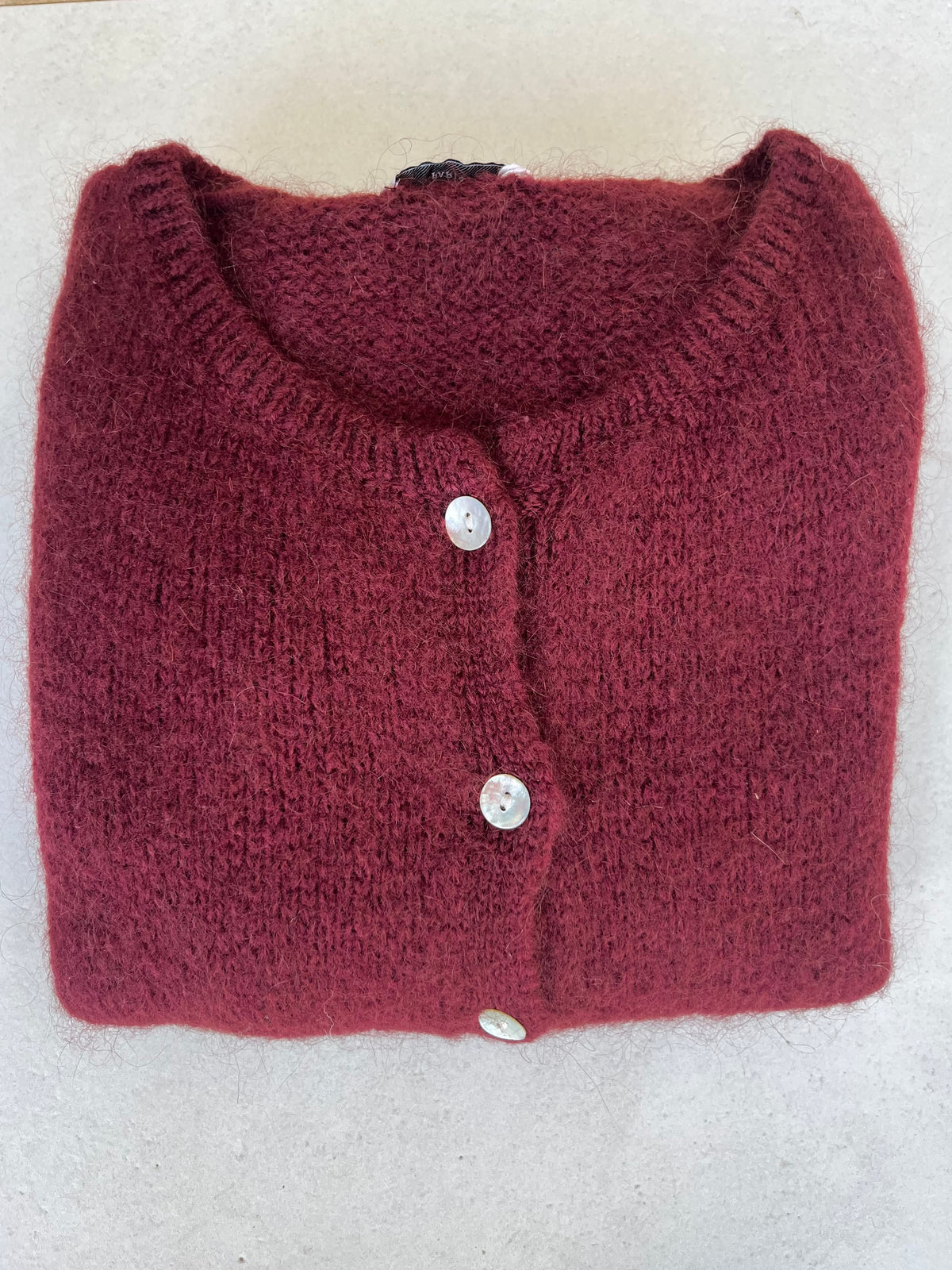 Mohair Short sleeve cardigan in Deep Wine
