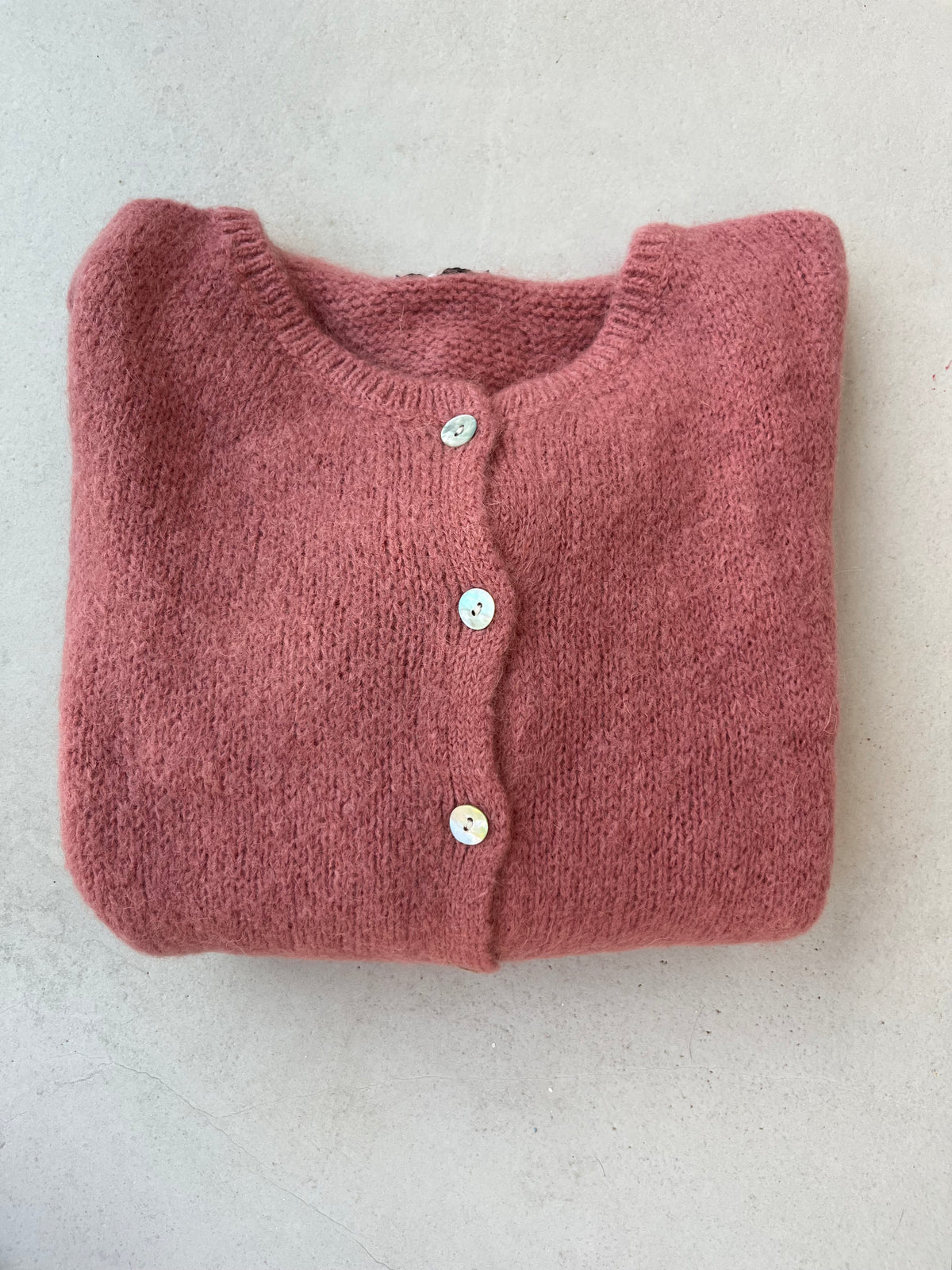 Mohair long sleeved cardigan in Dusty Pink