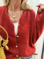 Mohair long sleeved cardigan in Rust
