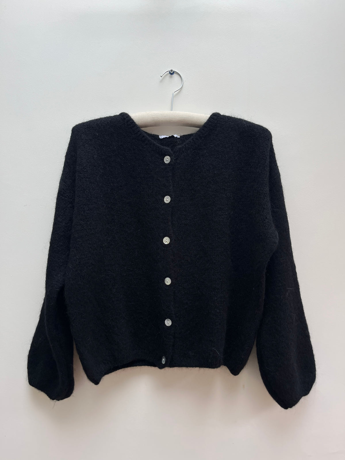 Mohair long sleeved cardigan in black