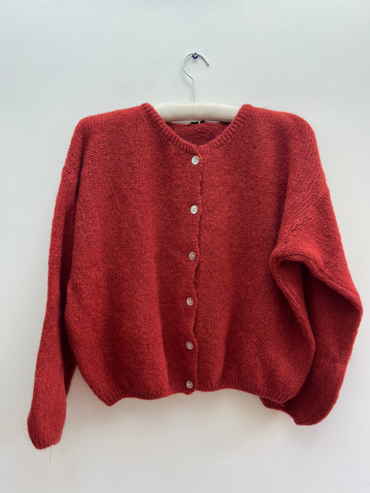 Mohair long sleeved cardigan in Rust