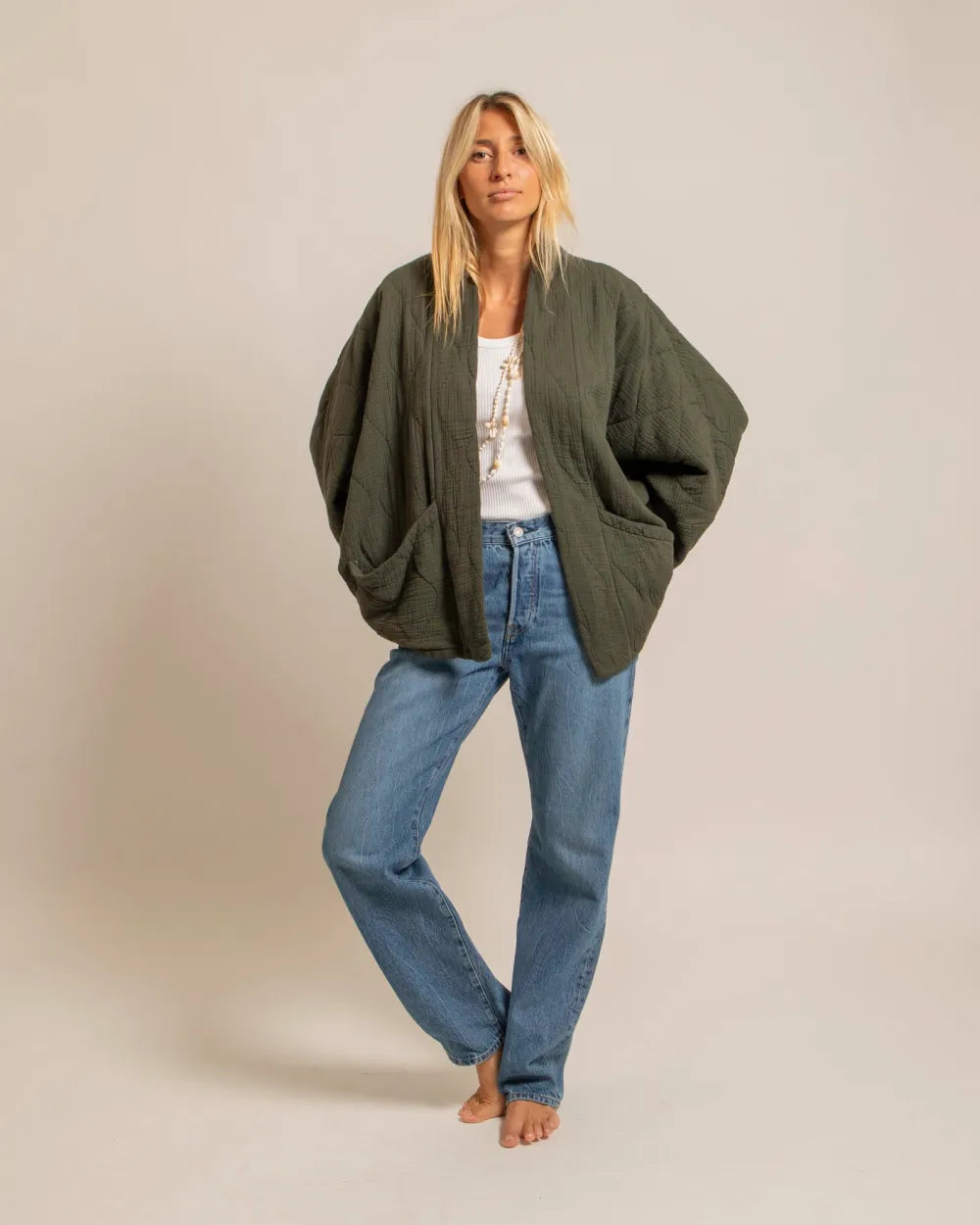 Aokyanos Quilted Cotton Jacket in Soft Khaki