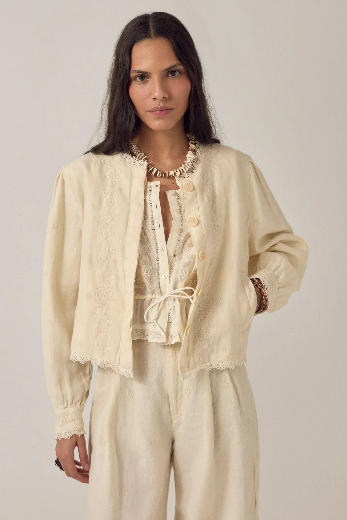 Maison Hotel Otelo Linen Jacket in Cream
