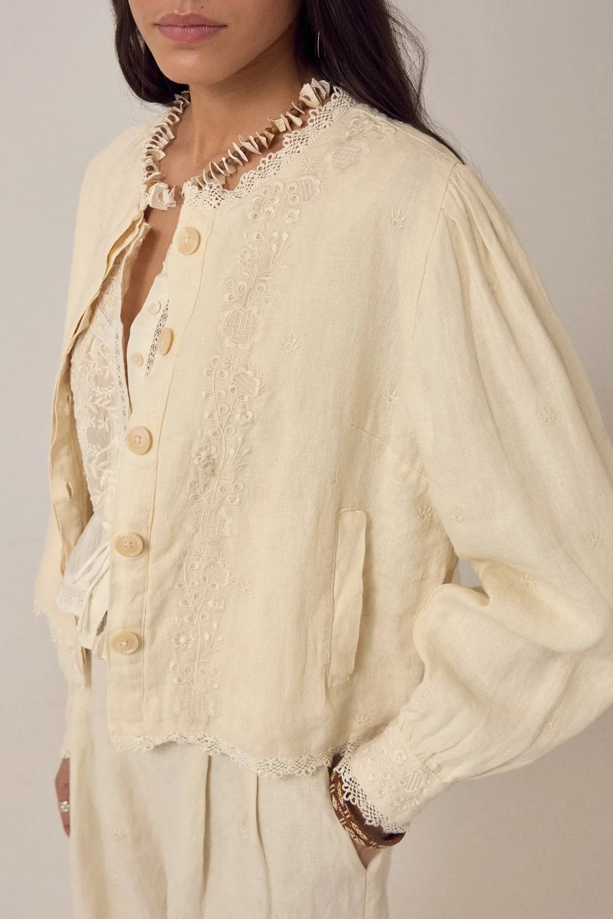Maison Hotel Otelo Linen Jacket in Cream
