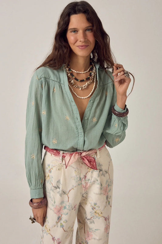 Maison Hotel Rani Embroidered shirt in Mint