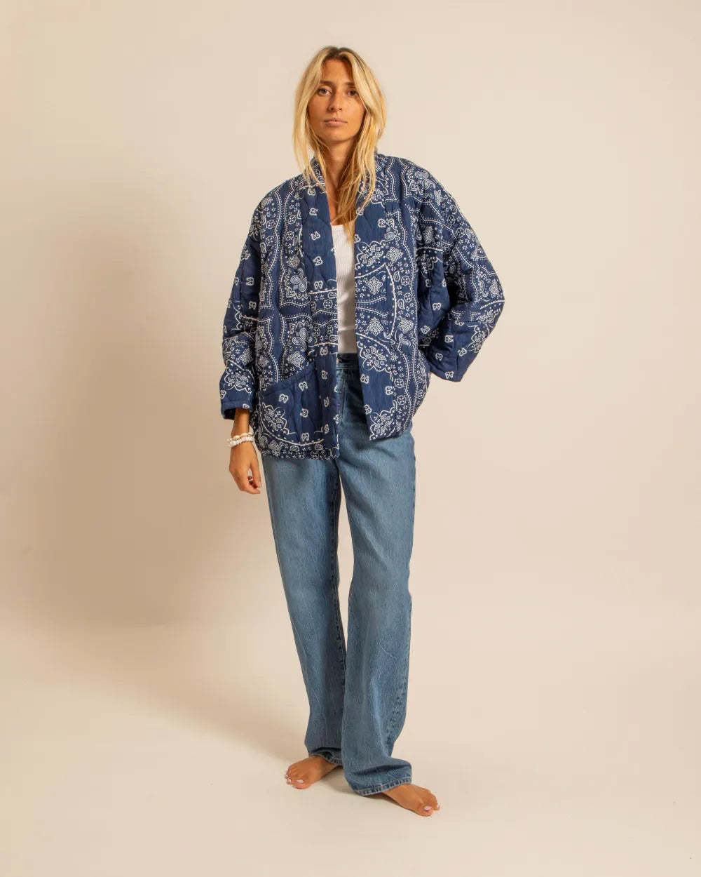 Aokyanos Quilted Cotton Jacket in Blue Bandana