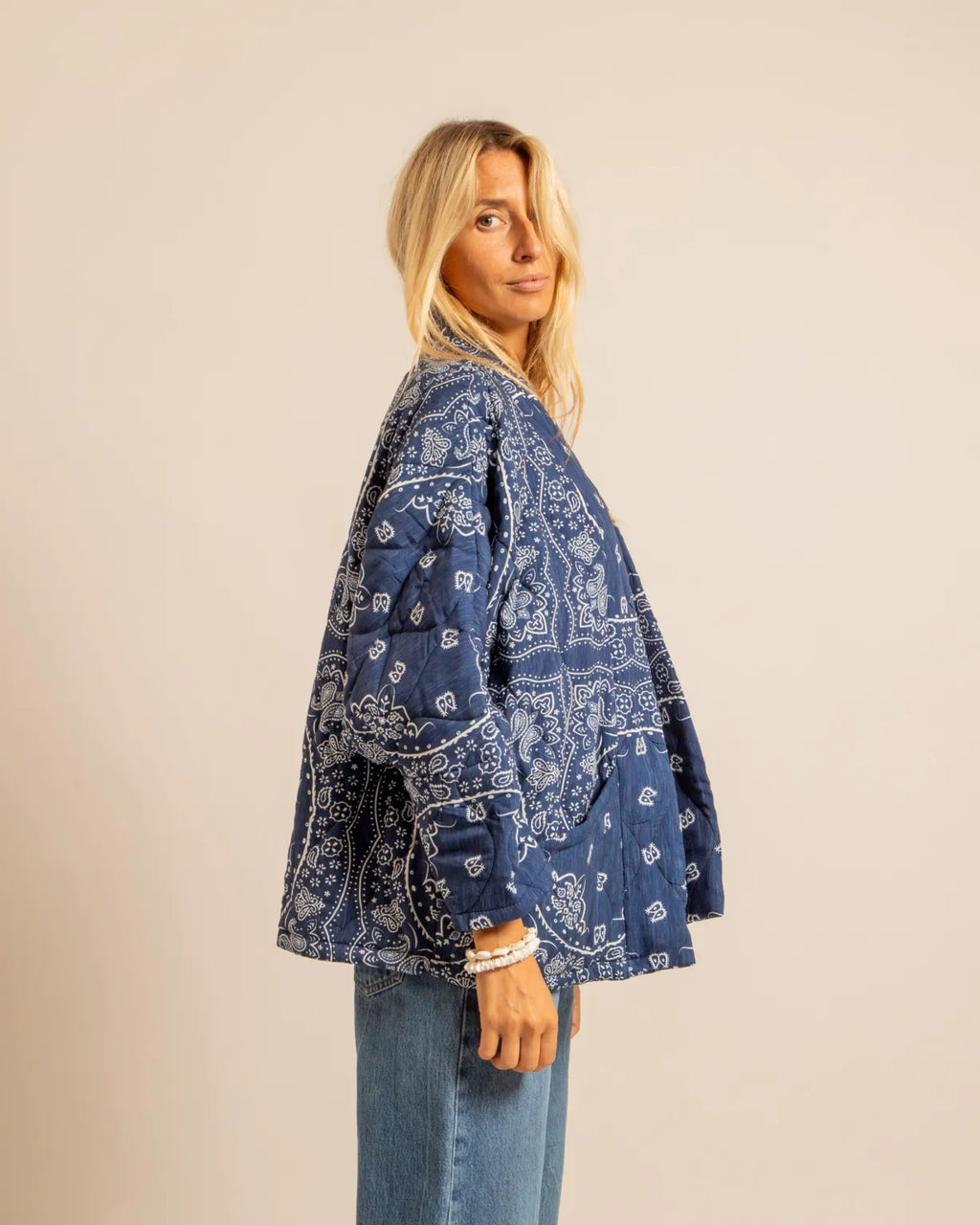 Aokyanos Quilted Cotton Jacket in Blue Bandana
