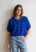 Short Sleeve Mohair Cardigan in Cobalt